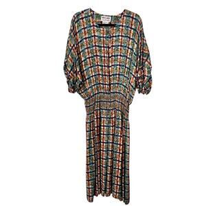 VTG Maggy London by Jeannene Booher Dress SZ 14 Silk Geometric Maxi 90's Y2K